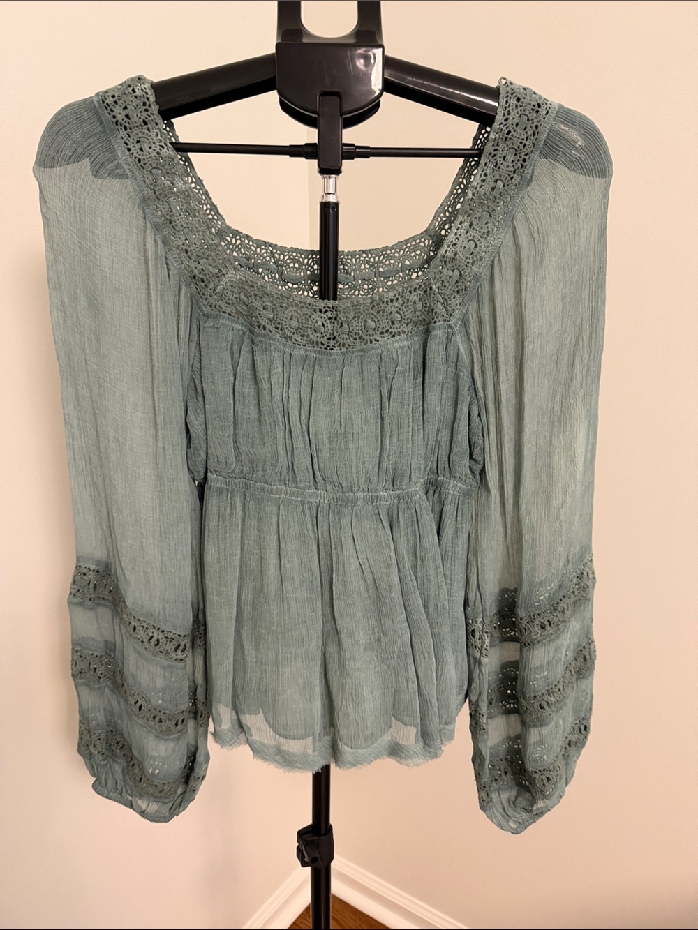 Free People Seafoam Crochet-Trim Peasant Tunic Top